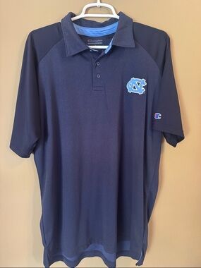 Champion Men's Navy Polo with Light Blue UNC Emblem
